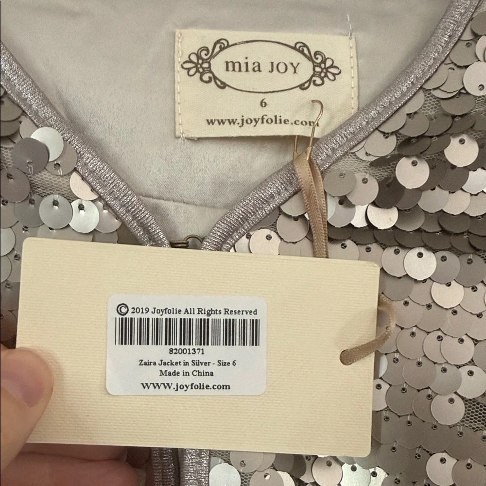 Joyfolie Sequin Crop Jacket in Silver